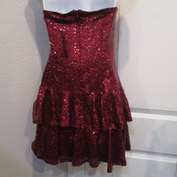 LULUS ON THE INVITATION BURGANDY SEQUIN MINI DRESS MED - Picture 7 of 7
